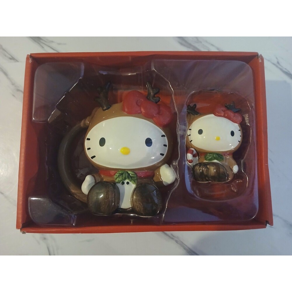 Hello Kitty Mug/Figurine Set Holiday Reindeer Decoration Hand Crafted Sanrio New